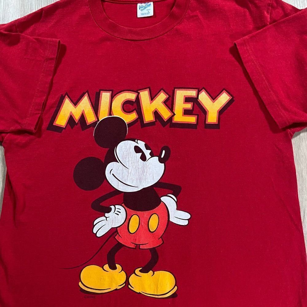 Vintage VelvaSheen Disney Mickey Mouse T-Shirt Men’s Size Large Red Made In USA